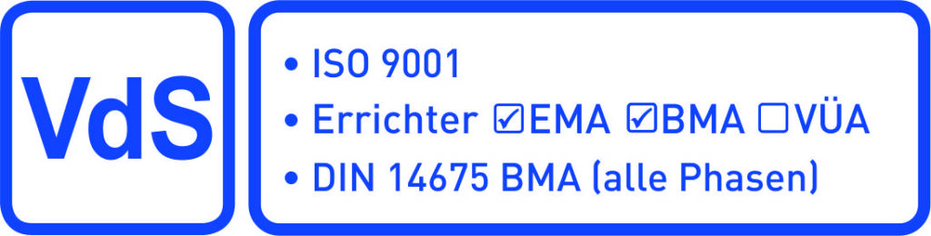 Logo VdS ISO 9001 – Errichter – DIN 14675 BMA